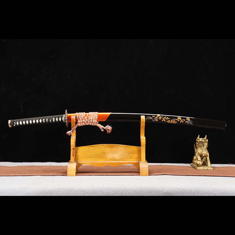 Japanese Katana Sword of T10 Steel Blade, Gotamasi Sword with Brass Saya 