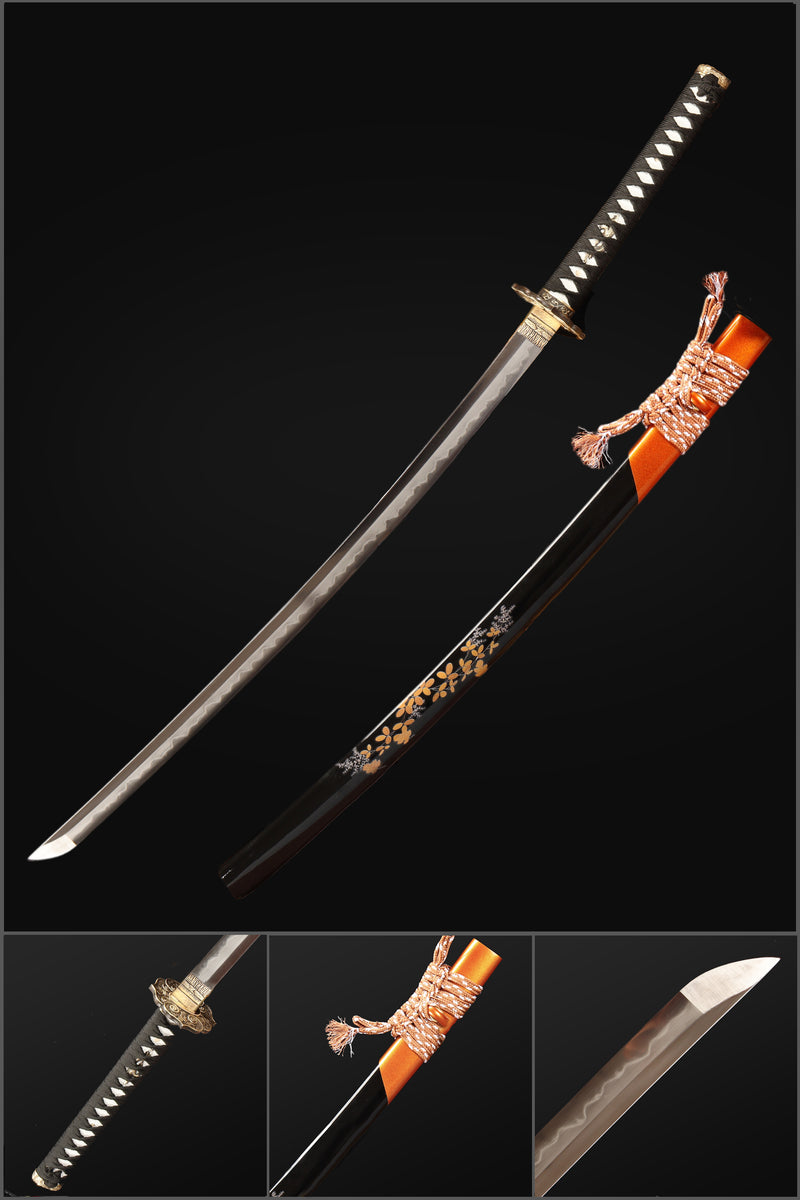Japanese Katana Sword of T10 Steel Blade, Gotamasi Sword with Brass Saya 
