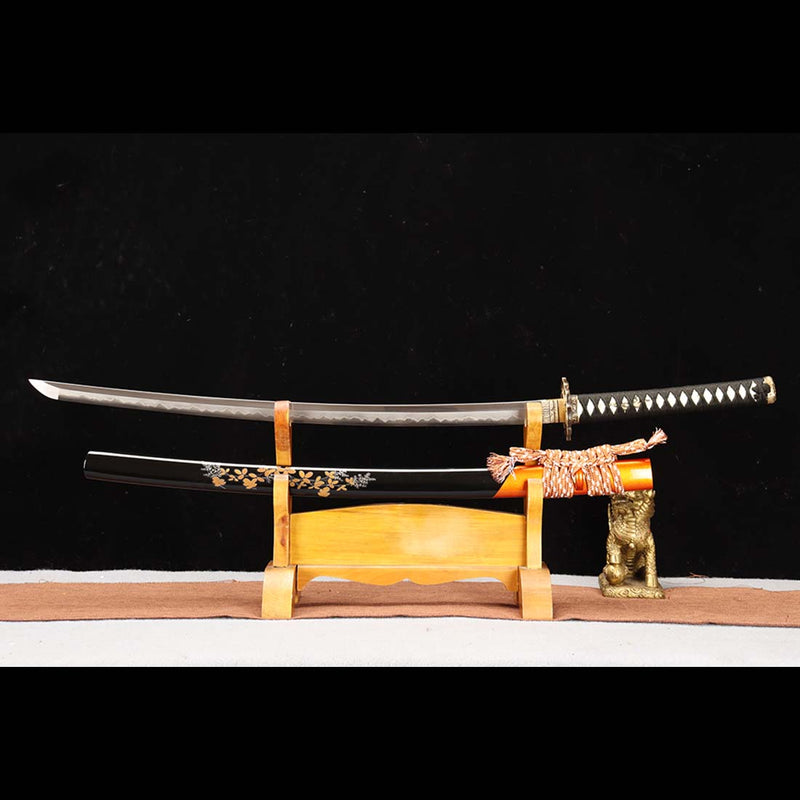 Japanese Katana Sword of T10 Steel Blade, Gotamasi Sword with Brass Saya 