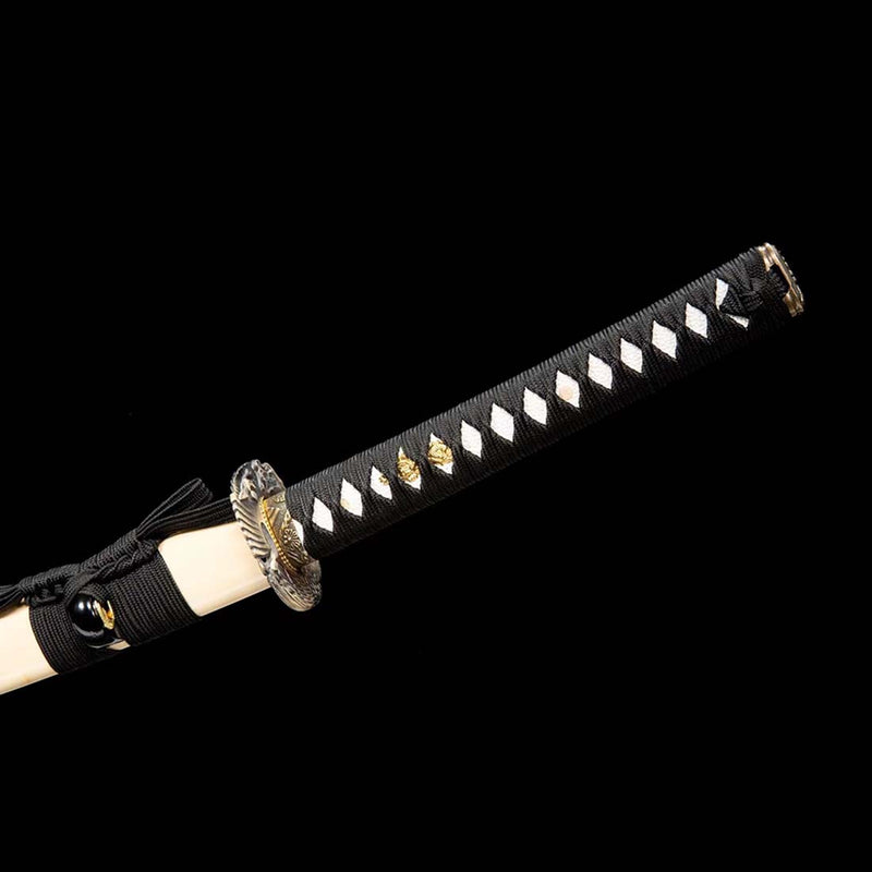 Japanisches Samurai-Katana aus T10-Stahl mit Saya-Adler-Tsuba mit Bo-hi-Samurai-Aufdruck 