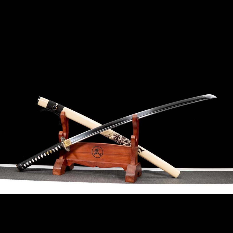 Japanisches Samurai-Katana aus T10-Stahl mit Saya-Adler-Tsuba mit Bo-hi-Samurai-Aufdruck 