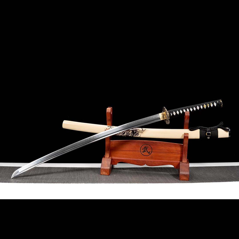 Japanisches Samurai-Katana aus T10-Stahl mit Saya-Adler-Tsuba mit Bo-hi-Samurai-Aufdruck 