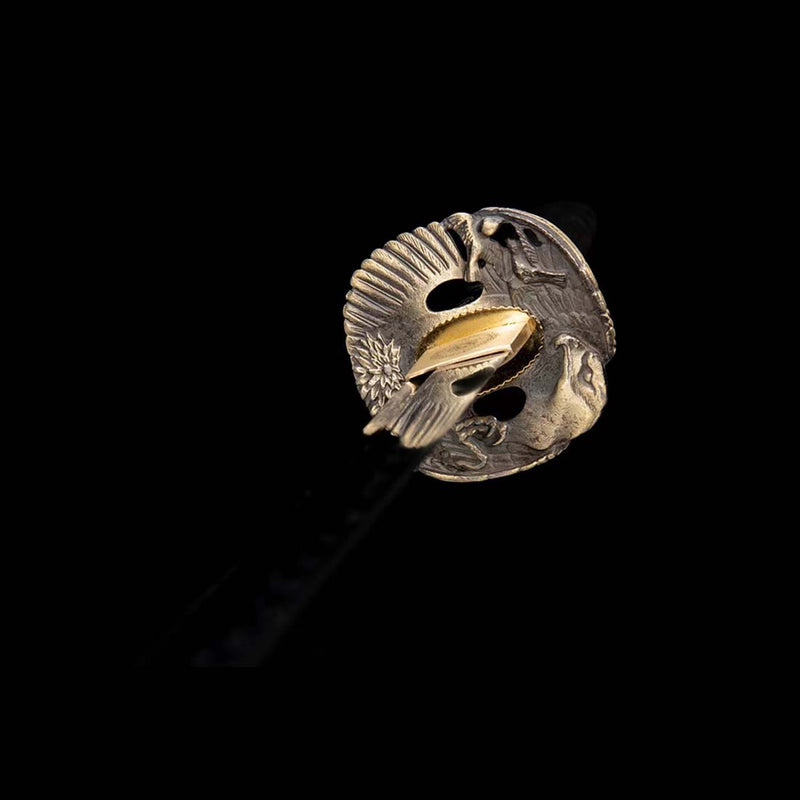 Japanisches Samurai-Katana aus T10-Stahl mit Saya-Adler-Tsuba mit Bo-hi-Samurai-Aufdruck 