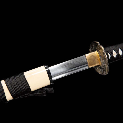 Handmade Japanese Samurai Katana, T10 Steel with Bo-hi Samurai Print Saya Eagle Tsuba-COOLKATANA-QQ-0217-U