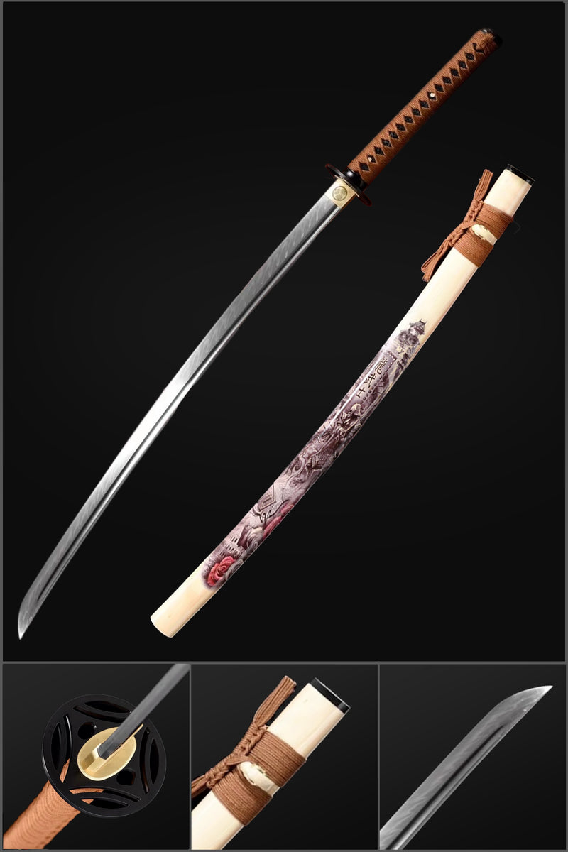 T10 Steel Mirrorlike Blade Japanese Samurai Katana with Bo-hi Full Tang Dragon Samurai Saya 
