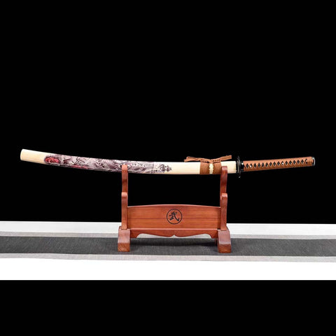 Handmade Japanese Samurai Katana, T10 Steel Mirrorlike Blade with Bo-hi Full Tang Dragon Samurai Saya-COOLKATANA-QQ-0248-U