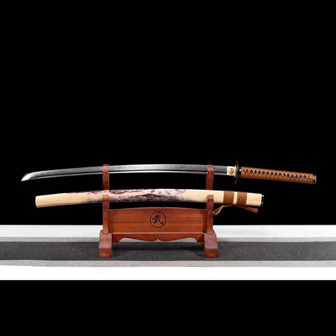 Handmade Japanese Samurai Katana, T10 Steel Mirrorlike Blade with Bo-hi Full Tang Dragon Samurai Saya-COOLKATANA-QQ-0248-U
