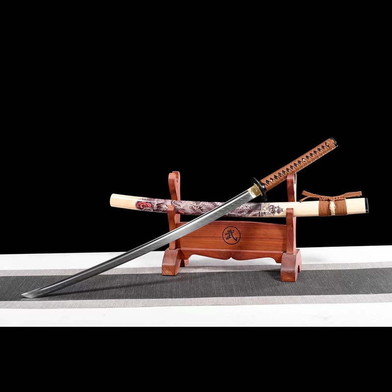 T10 Steel Mirrorlike Blade Japanese Samurai Katana with Bo-hi Full Tang Dragon Samurai Saya 