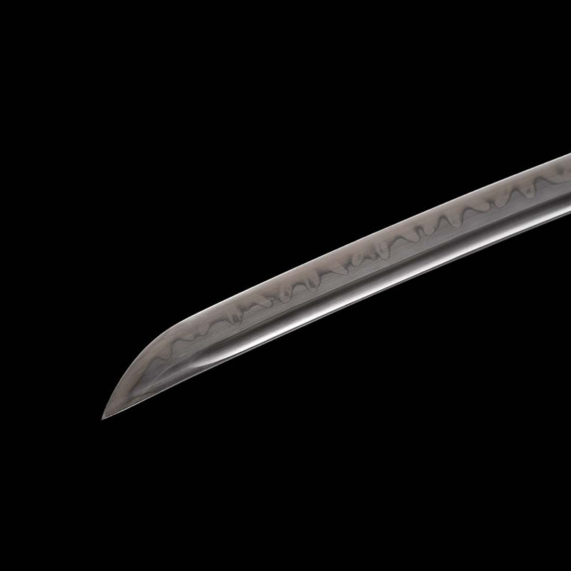 T10 Steel Blade Leaf Pattern Japanese Samurai Katana with Bo-hi Snake Pattern Fitting Blue-green Saya 