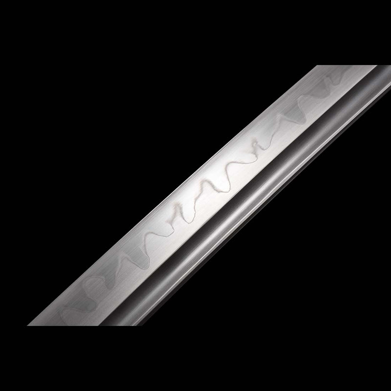 T10 Steel Blade Leaf Pattern Japanese Samurai Katana with Bo-hi Snake Pattern Fitting Blue-green Saya 
