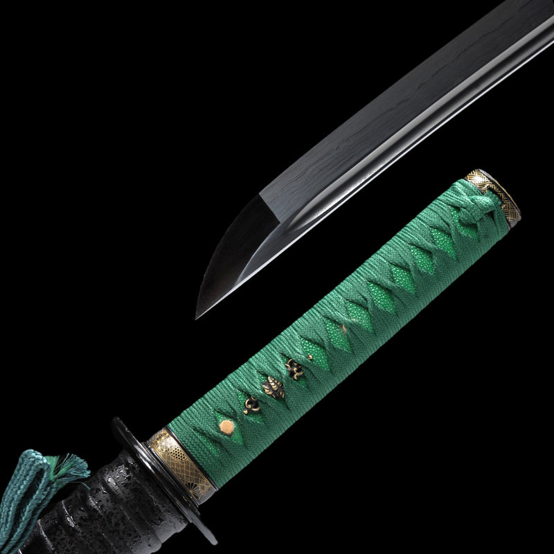 Handmade Japanese Samurai Wakizashi Sword Folded Steel Black Blade Ful 