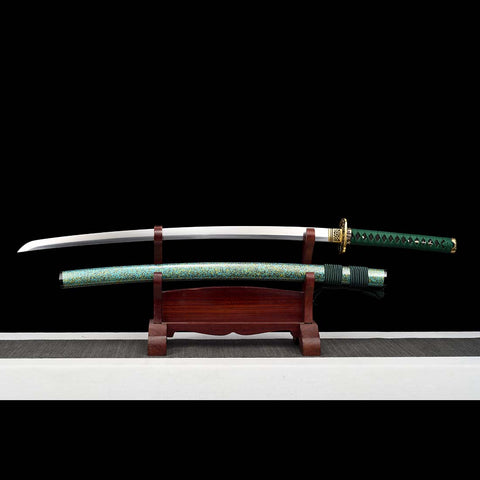 Battle Ready Katana Sword with Green Saya-QQ-0129-U