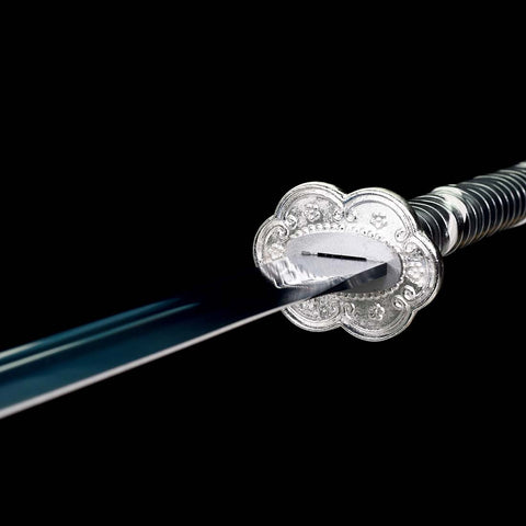 Handmade Spring Steel Katana Sword Full Tang Quenched Blue Blade with Bo-hi Silver-COOLKATANA-QQ-0116-U