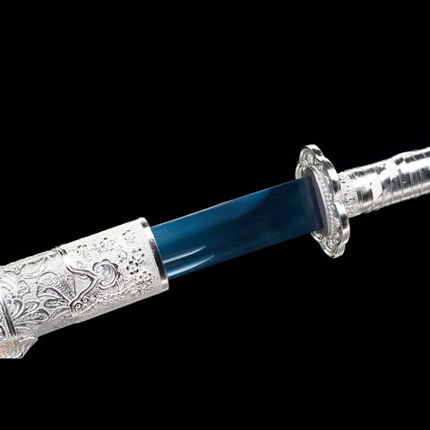 Bo-hi Silver Spring Steel Katana Sword Full Tang Quenched Blue Blade-QQ-0116-U