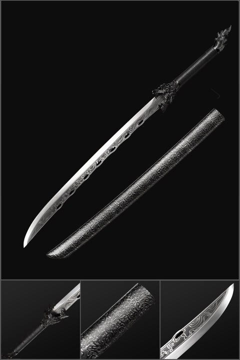 COOLKATANA Spring Steel Patterned Full Tang Samurai Katana Sword Hardwood+Leather Saya-QQ-0121-U