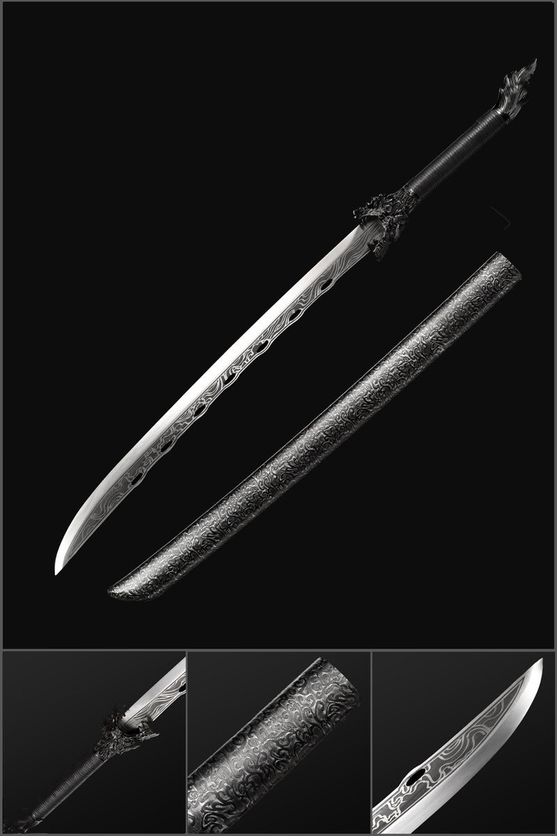Spring Steel Patterned Full Tang Samurai Katana Sword Hardwood+Leather Saya 