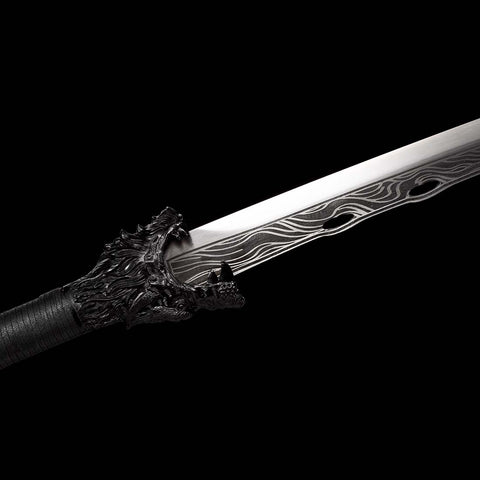 Handmade Spring Steel Samurai Katana Sword Patterned Full Tang Blade Hardwood+Leather Saya-COOLKATANA-QQ-0121-U