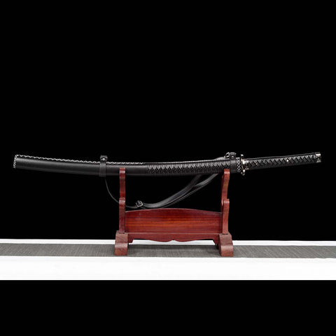 Hand-forged The Walking Dead Michonne Katana with Hamon Black Saya and 1060 Carbon Steel Blade-QQ-0124-U