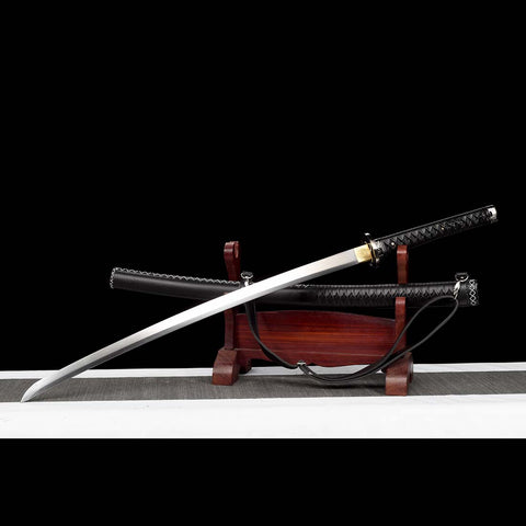 Handmade The Walking Dead Michonne Katana with Hamon Black Saya and 1060 Carbon Steel Blade-QQ-0124-U
