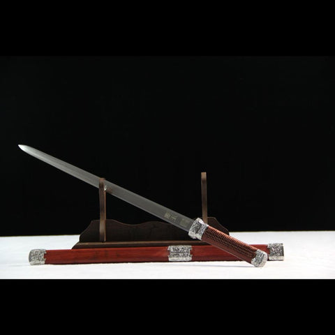 Handmade Chinese Sword Broken Jade Sword Goatxu Jian Folded Steel Eight-sided Blade Redwood Scabbard-COOLKATANA-SL-7120-U