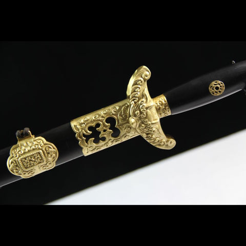 Handmade Chinese Sword QianLong's Emperor Jian Hand Carved Folded Steel Blade Ebony Scabbard-COOLKATANA-SL-3089-U