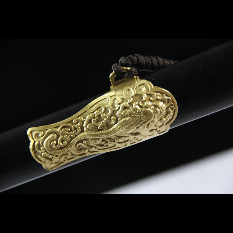 Handgefertigtes chinesisches Schwert QianLong Kaiser Jian Handgeschnitzte gefaltete Stahlklinge Ebenholzscheide - COOLKATANA 