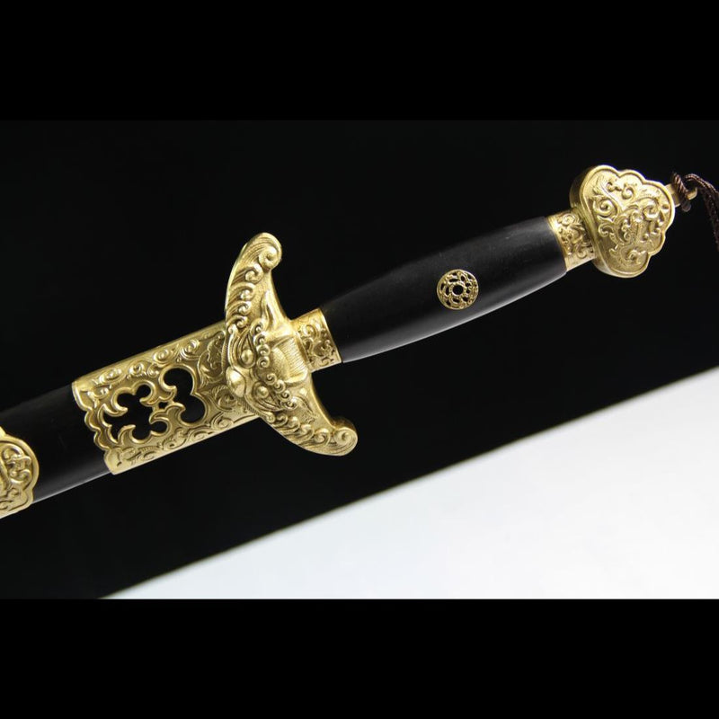Handgefertigtes chinesisches Schwert QianLong Kaiser Jian Handgeschnitzte gefaltete Stahlklinge Ebenholzscheide - COOLKATANA 