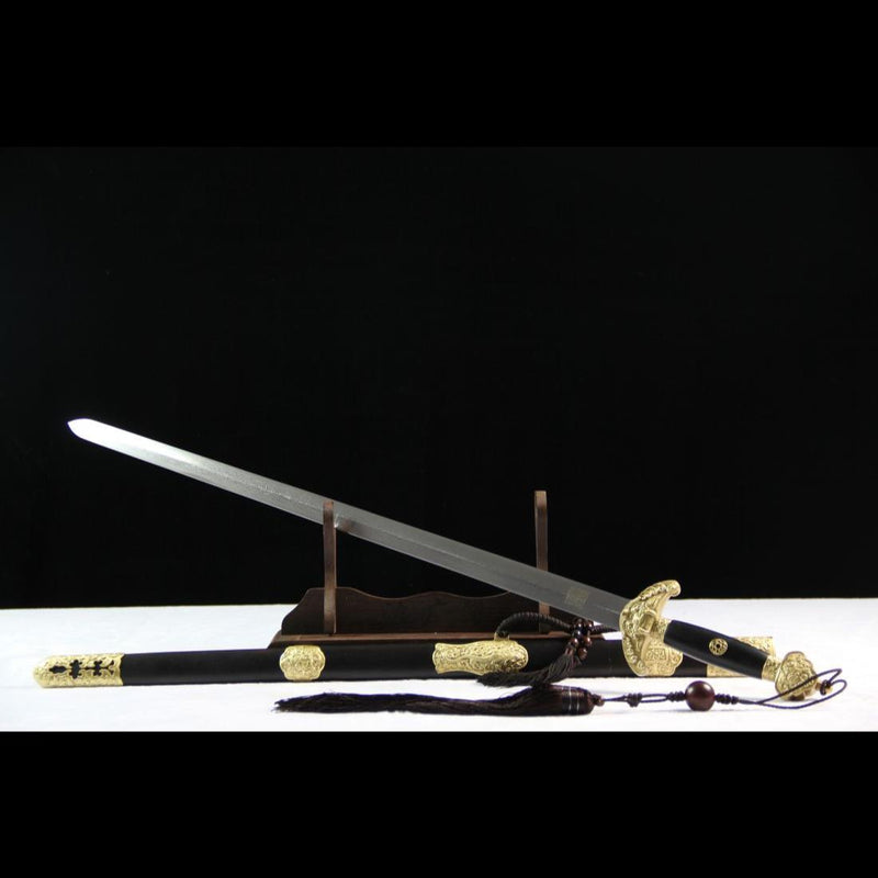 Handgefertigtes chinesisches Schwert QianLong Kaiser Jian Handgeschnitzte gefaltete Stahlklinge Ebenholzscheide - COOLKATANA 