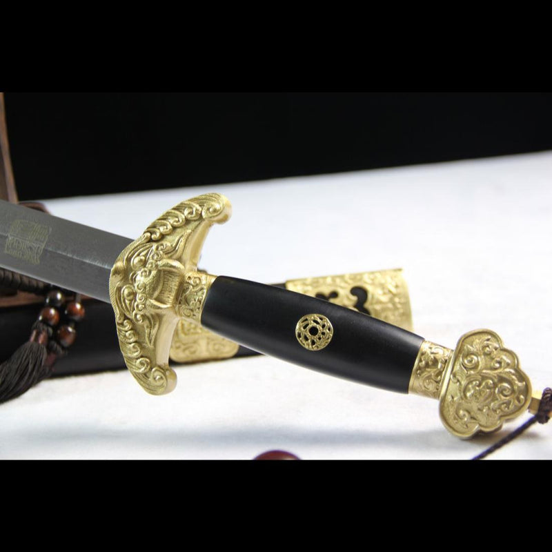 Handgefertigtes chinesisches Schwert QianLong Kaiser Jian Handgeschnitzte gefaltete Stahlklinge Ebenholzscheide - COOLKATANA 
