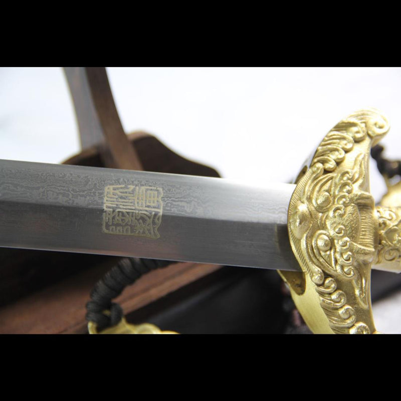Handgefertigtes chinesisches Schwert QianLong Kaiser Jian Handgeschnitzte gefaltete Stahlklinge Ebenholzscheide - COOLKATANA 