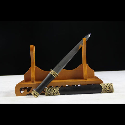 Handmade Chinese Sword Mini Longquan Short Sword Folded Steel Blade Ebony Scabbard-COOLKATANA-SL-7006-U