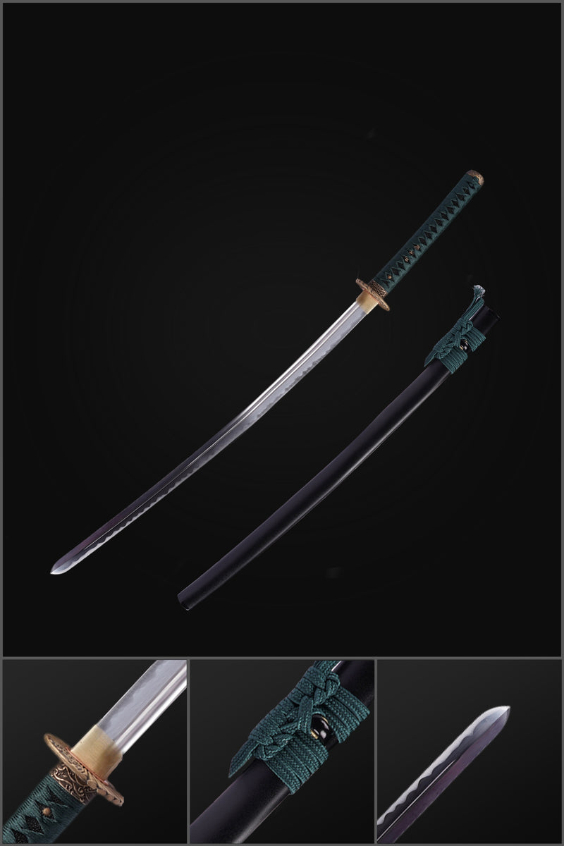 Handgeschmiedetes japanisches Samurai-Katana-Schwert Mangan-Stahl-Klinge Ton-gehärtetes Messing Tsuba - COOLKATANA 