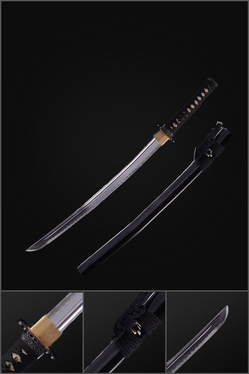 Handgeschmiedetes japanisches Wakizashi-Schwert Mangan-Stahl-Öl-Löscheisen-Tsuba - COOLKATANA 