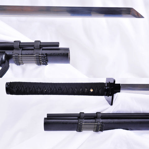 Hand Forged Japanese Ninja Sword 1095 Carbon Steel Straight Blade Ninjato With Blowing Needles-COOLKATANA-SL-1025-U