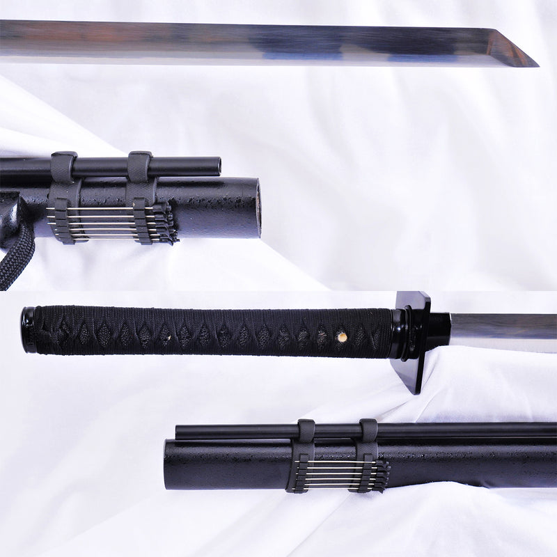 Handgeschmiedetes japanisches Ninja-Schwert Ninjato aus 1095 Kohlenstoffstahl mit gerader Klinge und Blasnadeln - COOLKATANA 