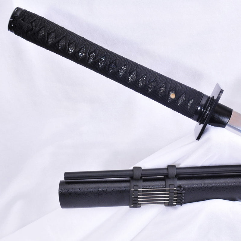 Handgeschmiedetes japanisches Ninja-Schwert Ninjato aus 1095 Kohlenstoffstahl mit gerader Klinge und Blasnadeln - COOLKATANA 