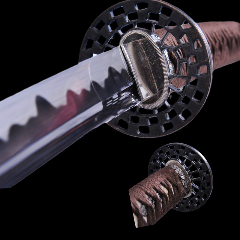 Handgeschmiedetes japanisches Samurai-Katana-Schwert 1095 Kohlenstoffstahl Schwarze Klinge Legierung Tsuba - COOLKATANA 