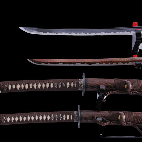 Hand Forged Japanese Samurai Katana Sword 1095 Carbon Steel Black Blade Alloy Tsuba-COOLKATANA-SL-1030-U