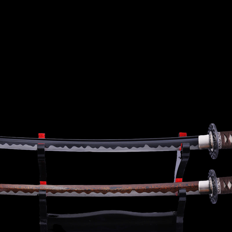 Handgeschmiedetes japanisches Samurai-Katana-Schwert 1095 Kohlenstoffstahl Schwarze Klinge Legierung Tsuba - COOLKATANA 