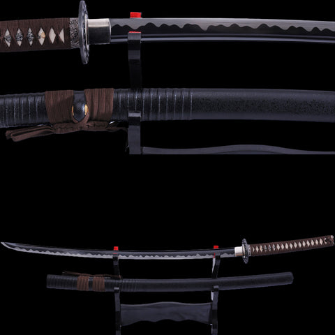 Hand Forged Japanese Samurai Katana Sword 1095 Carbon Steel Black Blade Alloy Tsuba-COOLKATANA-SL-1030-U
