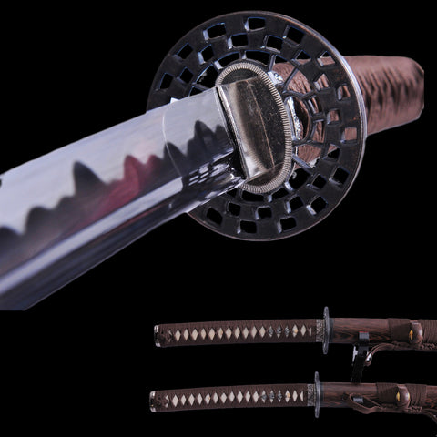 Hand Forged Japanese Samurai Katana Sword 1095 Carbon Steel Black Blade Alloy Tsuba-COOLKATANA-SL-1030-U