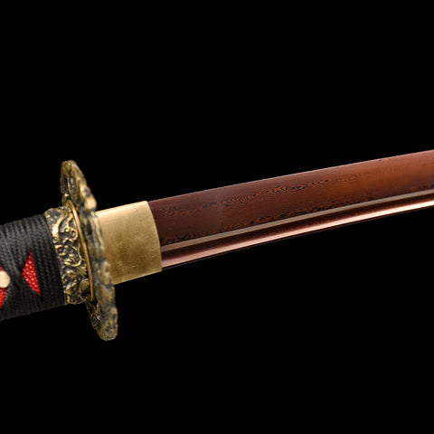 Hand Forged Japanese Samurai Katana Sword Damascus Folded Steel Reddish Black Blade Brass Dragon Tsuba-COOLKATANA-SL-206-U