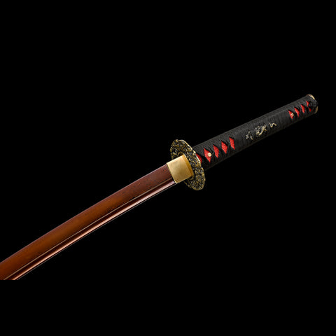 Hand Forged Japanese Samurai Katana Sword Damascus Folded Steel Reddish Black Blade Brass Dragon Tsuba-COOLKATANA-SL-206-U