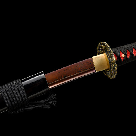 Hand Forged Japanese Samurai Katana Sword Damascus Folded Steel Reddish Black Blade Brass Dragon Tsuba-COOLKATANA-SL-206-U