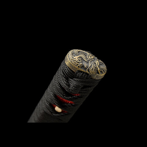 Hand Forged Japanese Samurai Katana Sword Damascus Folded Steel Reddish Black Blade Brass Dragon Tsuba-COOLKATANA-SL-206-U