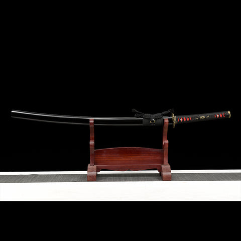 Hand Forged Japanese Samurai Katana Sword Damascus Folded Steel Reddish Black Blade Brass Dragon Tsuba-COOLKATANA-SL-206-U