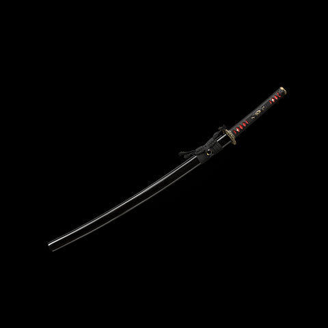 Hand Forged Japanese Samurai Katana Sword Damascus Folded Steel Reddish Black Blade Brass Dragon Tsuba-COOLKATANA-SL-206-U