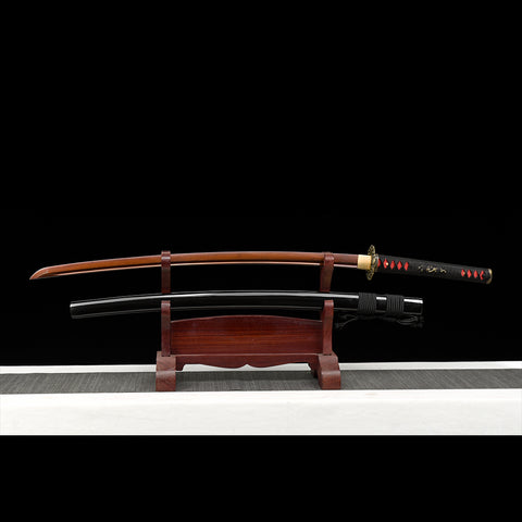 Hand Forged Japanese Samurai Katana Sword Damascus Folded Steel Reddish Black Blade Brass Dragon Tsuba-COOLKATANA-SL-206-U