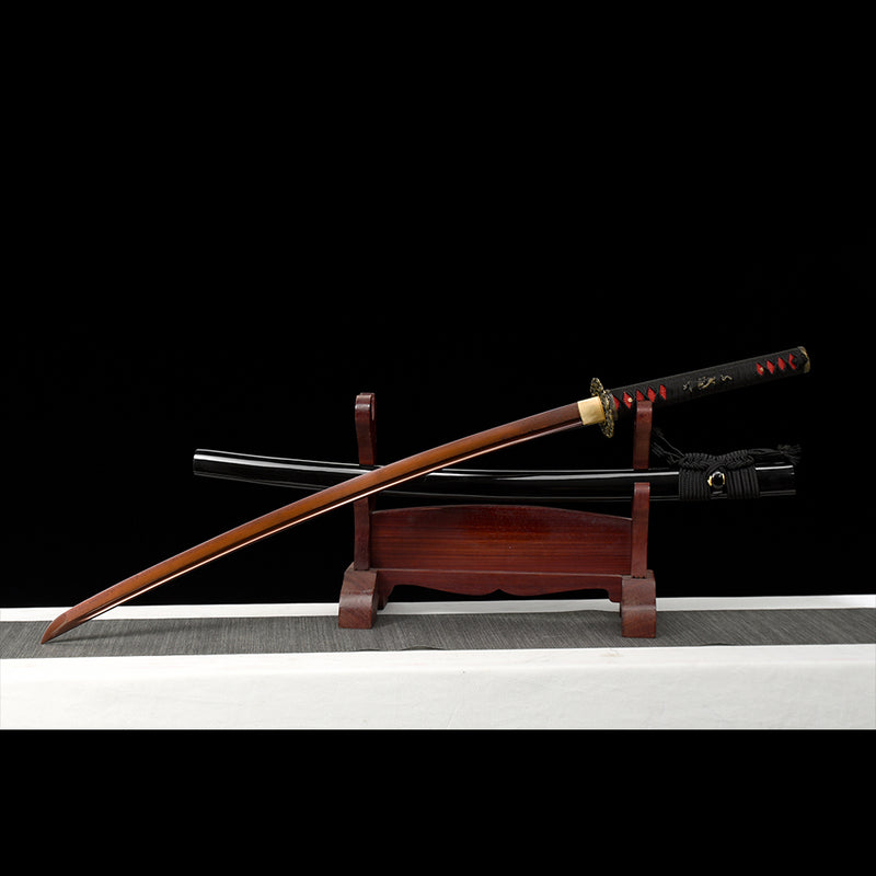 Hand Forged Japanese Samurai Katana Sword Damascus Folded Steel Reddis 
