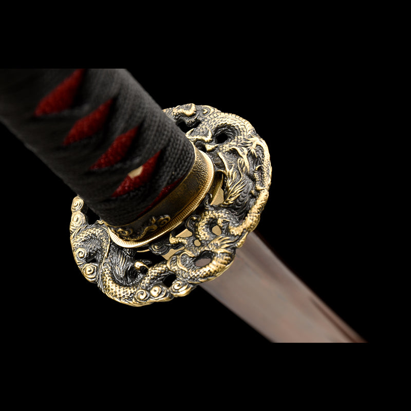 Hand Forged Japanese Samurai Katana Sword Damascus Folded Steel Reddis 